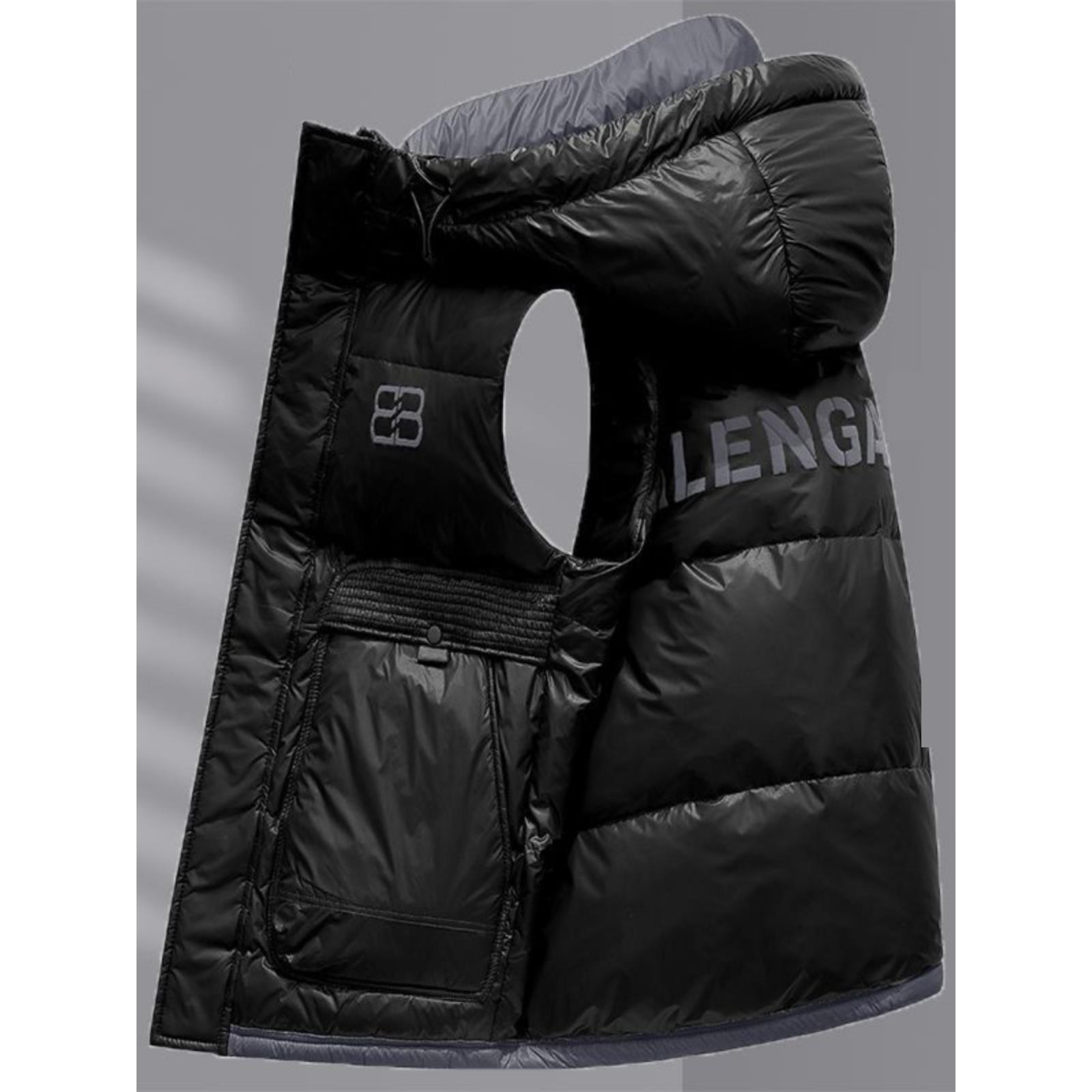 IT ins潮牌羽绒服马甲男士春秋白鸭绒字母印花防风连帽背心外套