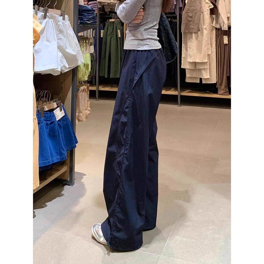 香港藏青色工装裤女秋季2025新款薄款美式直筒显瘦阔腿速干运动裤