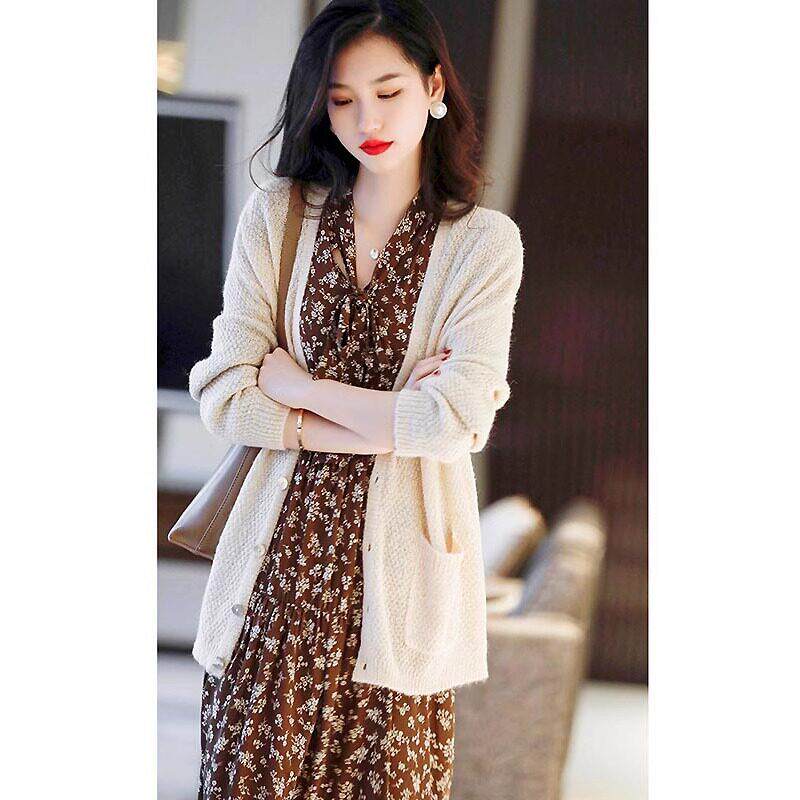 欧洲站春装女款2025年新款法式气质长袖碎花洋装子开衫两件式套装