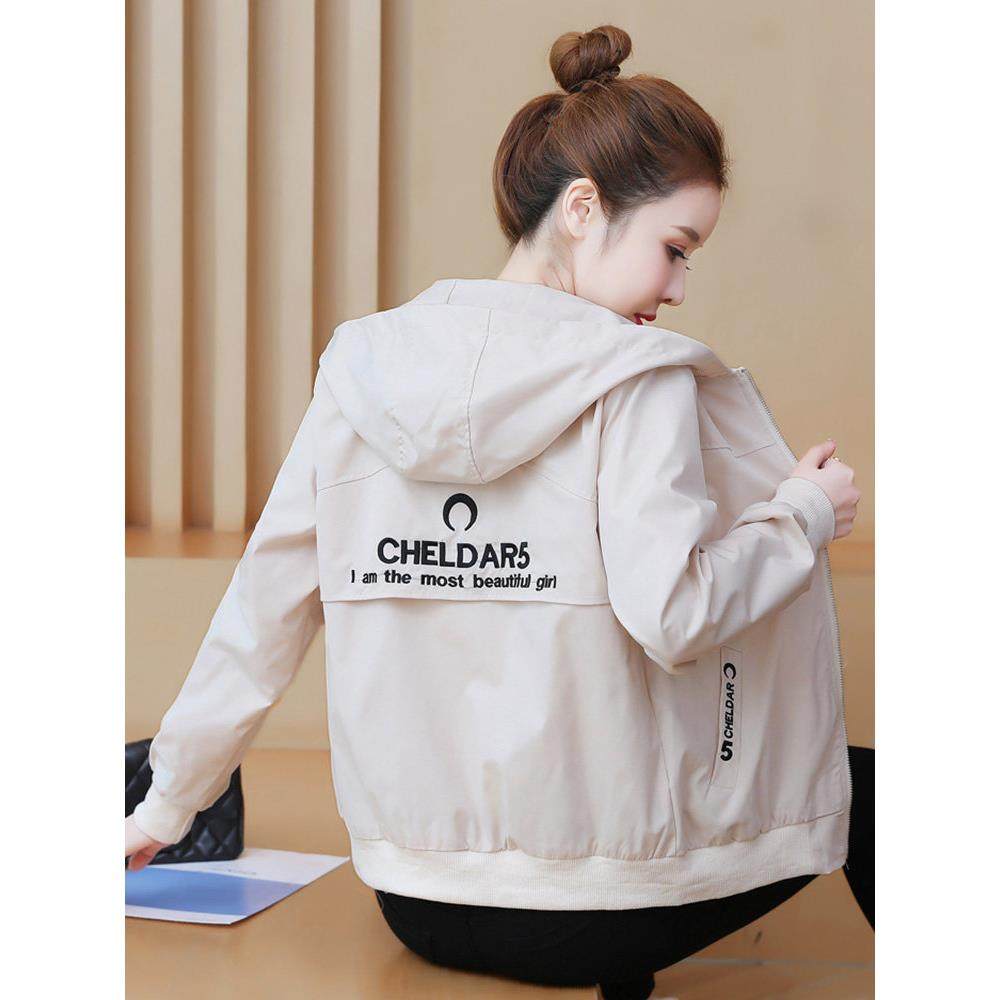 潮牌时尚短外套女2025秋装新款韩版宽松显瘦连帽洋气刺绣休闲夹克