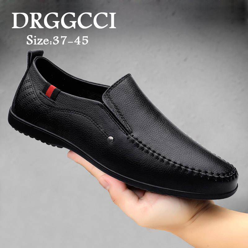 DRGGCCI休闲皮鞋男2026春秋季真皮透气软底白色豆豆鞋男士一脚蹬