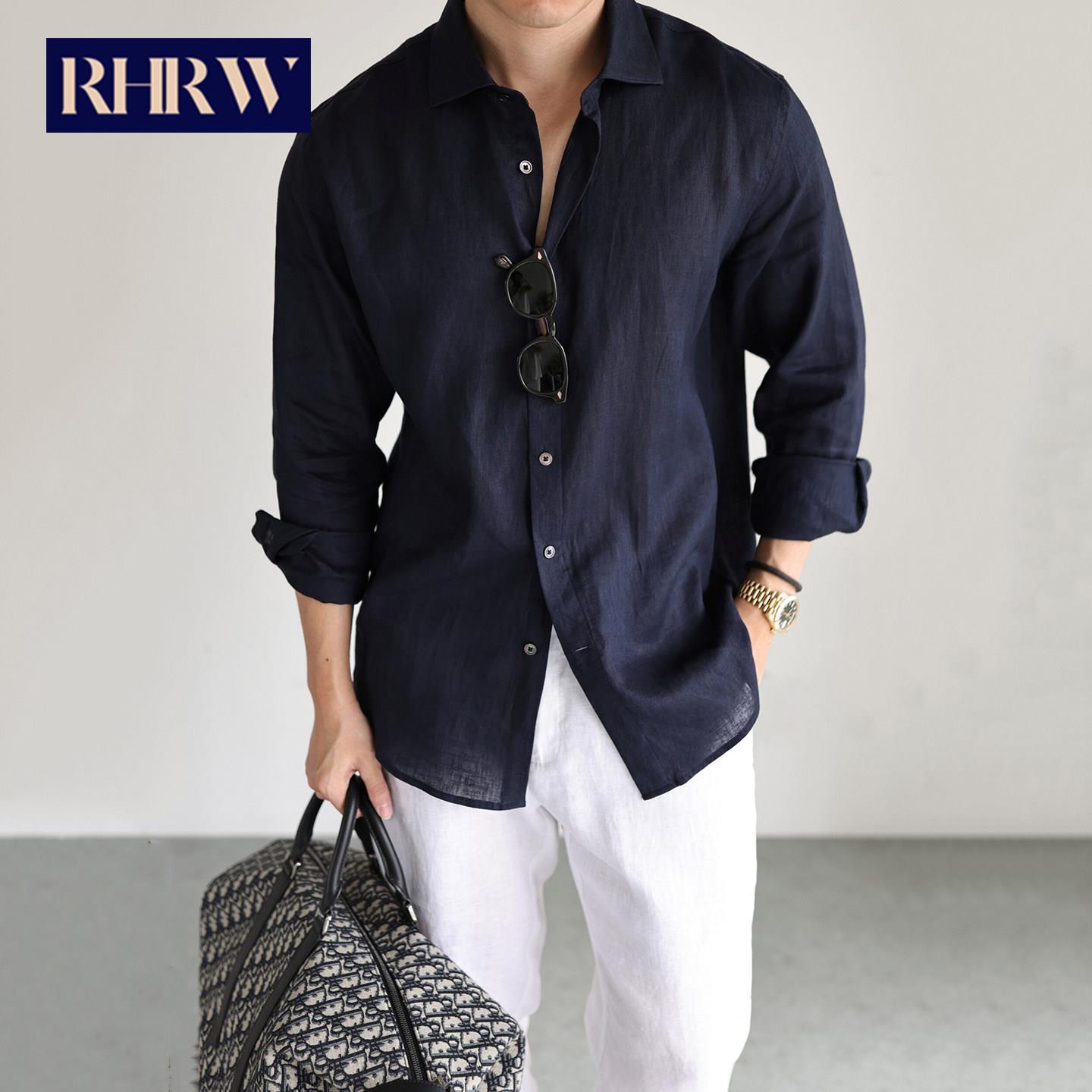 RHRW意式老钱风亚麻长袖衬衫男2026年春夏季新款休闲商务透气衬衣