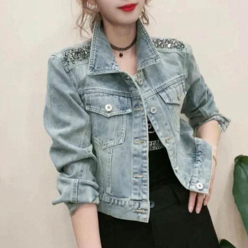 牛仔外套女春秋欧货洋气重工钉珠小个子短款气质时尚百搭显瘦上衣
