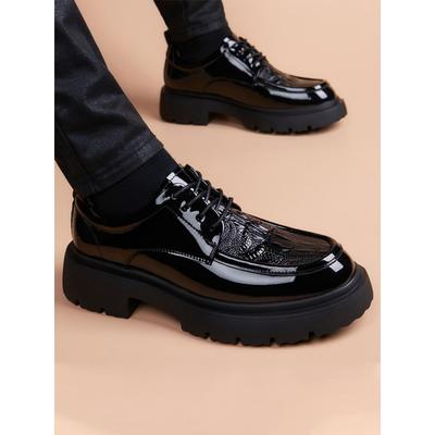 高端皮鞋男款2025秋季真皮厚底德比鞋增高商务休闲英伦风圆头男鞋