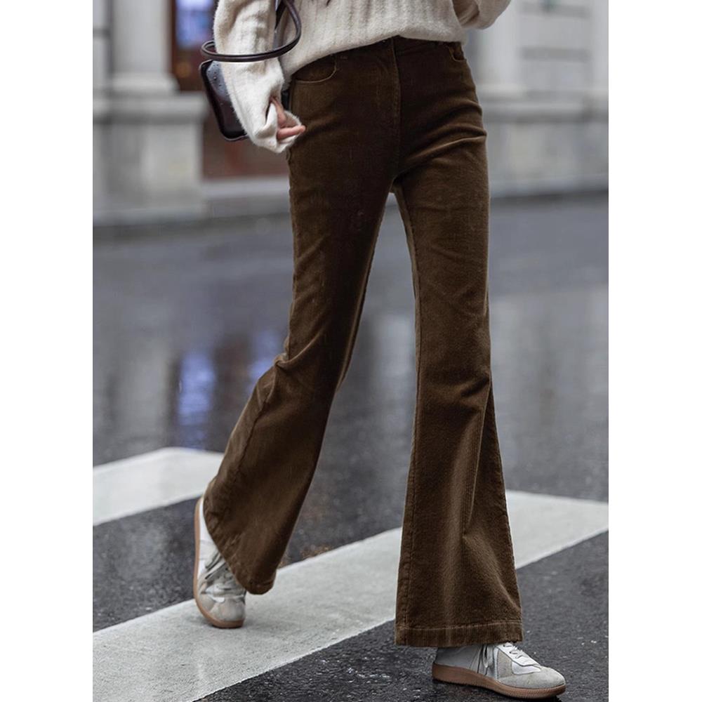 Mere Kore微喇灯芯绒休闲裤女2025秋冬新款高腰显瘦小个子喇叭裤