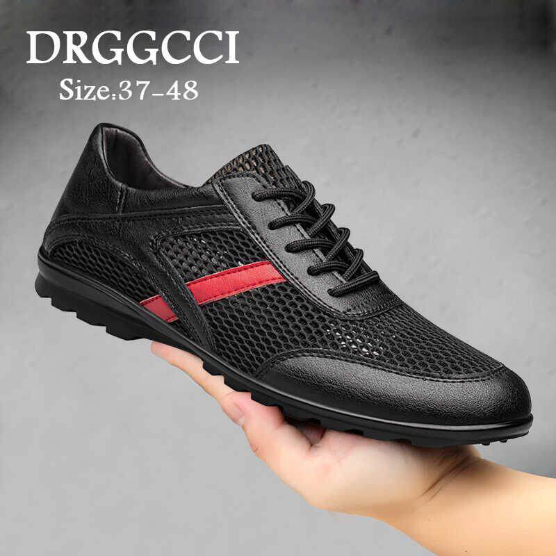 DRGGCCI男鞋新款春秋真皮网面透气休闲鞋子百搭布鞋软底皮鞋男士