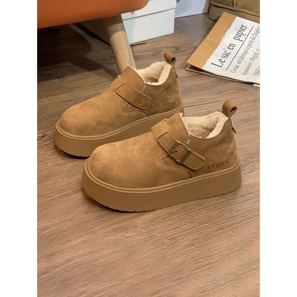 欧洲站真皮增高厚底勃肯鞋女冬季2026新款加绒加厚保暖棉鞋雪地靴