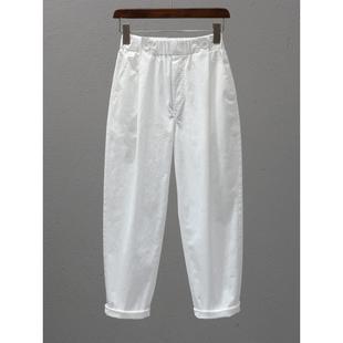 白色9分哈伦裤 法国Rouje 松紧腰宽松显瘦休闲裤 女秋季 tusse老爹裤