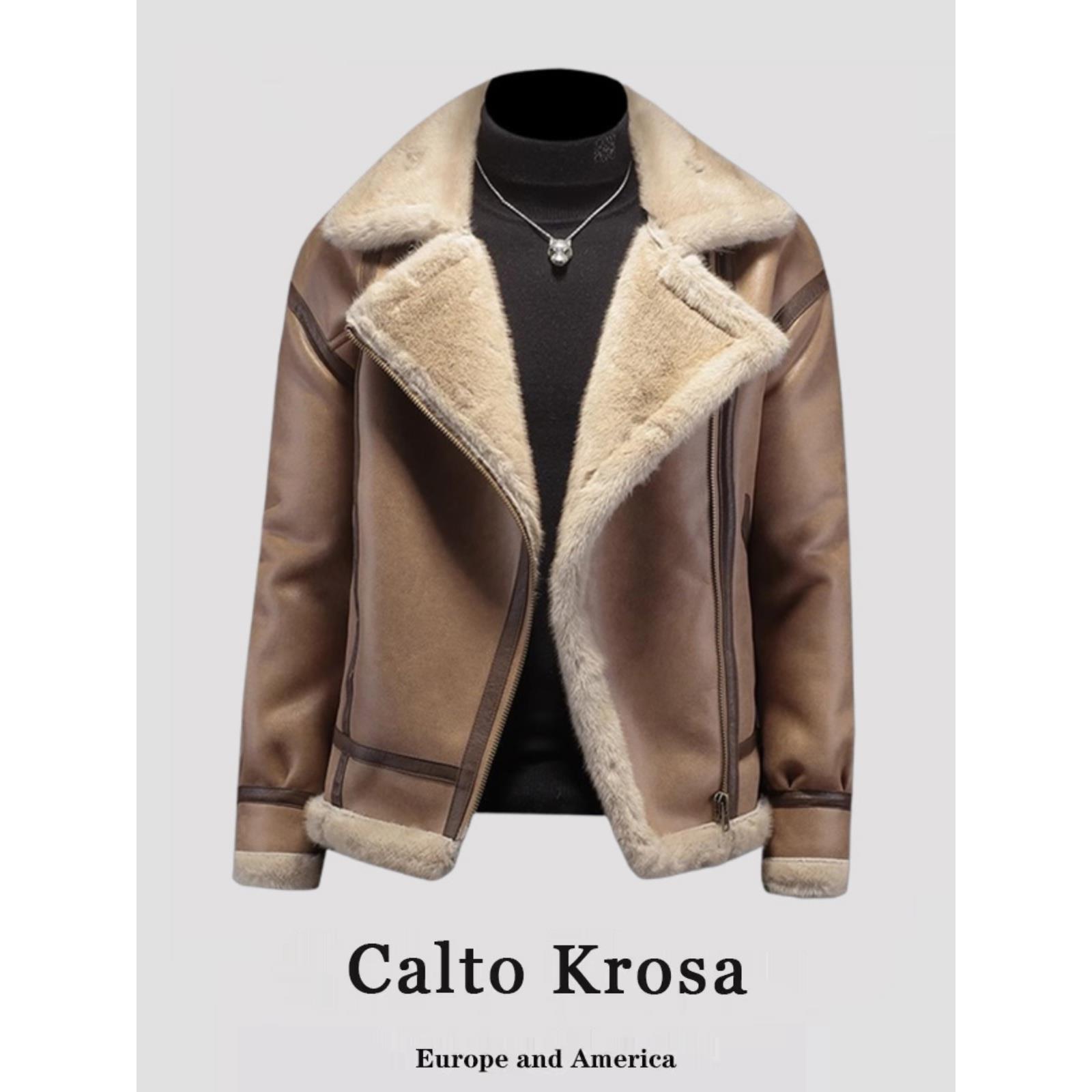 CaltoKrosa~漫威毒液皮毛一体夹克男加厚机车服羊羔毛皮衣外套潮