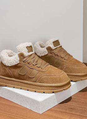 百搭又好看~LW-Changer~毛毛雪地靴厚底加绒加厚真皮低帮防滑棉鞋