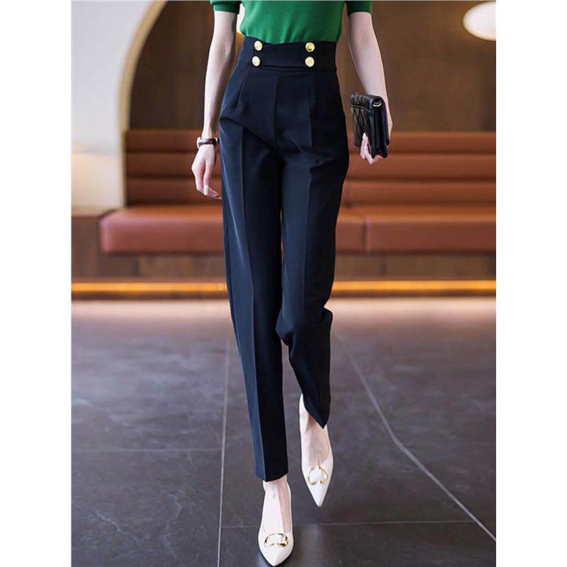 黑色直筒烟管西装裤女春秋季新款高腰垂感百搭显瘦洋气休闲哈伦裤