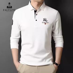 翻领长袖 FALVLITE春秋宽松体恤打底衫 纯棉男士 男装 t恤 刺绣polo衫