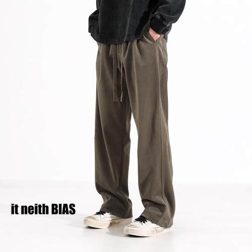 it neith BIAS美式复古垂感工装卫裤男款宽松阔腿运动休闲长裤子