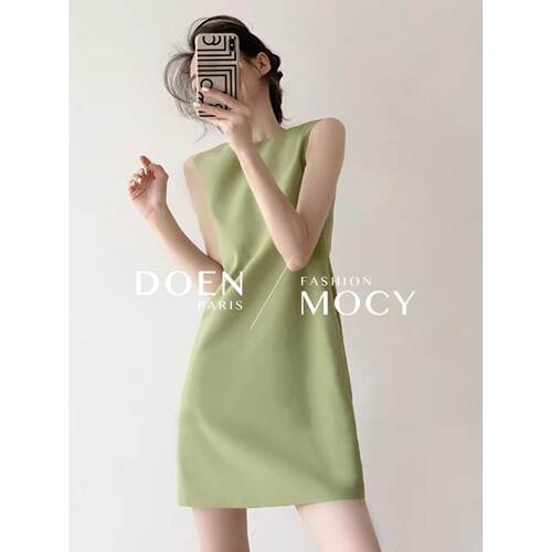 DOEN MOCY法式绿色无袖吊带裙女夏季修身显瘦气质打底背心连衣裙
