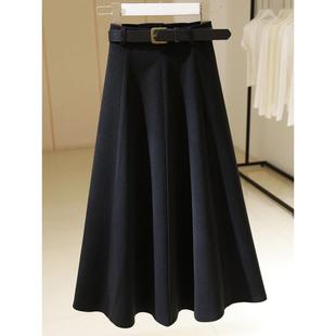 a字大摆裙 高腰宽松显瘦中长款 法国Rouje Dsyle毛呢半身裙女秋冬款