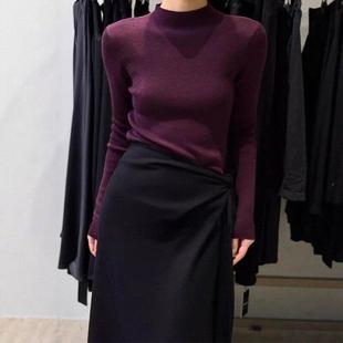 毛衣打底衫 女秋冬季 内搭上衣 Dsyle半高领葡萄紫针织衫 法国Rouje