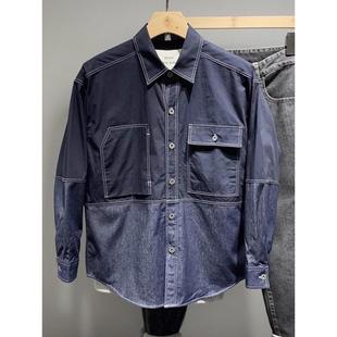 春秋新款 BIAS 男士 牛仔衬衫 衬衣男 潮牌拼接撞色宽松长袖 neith