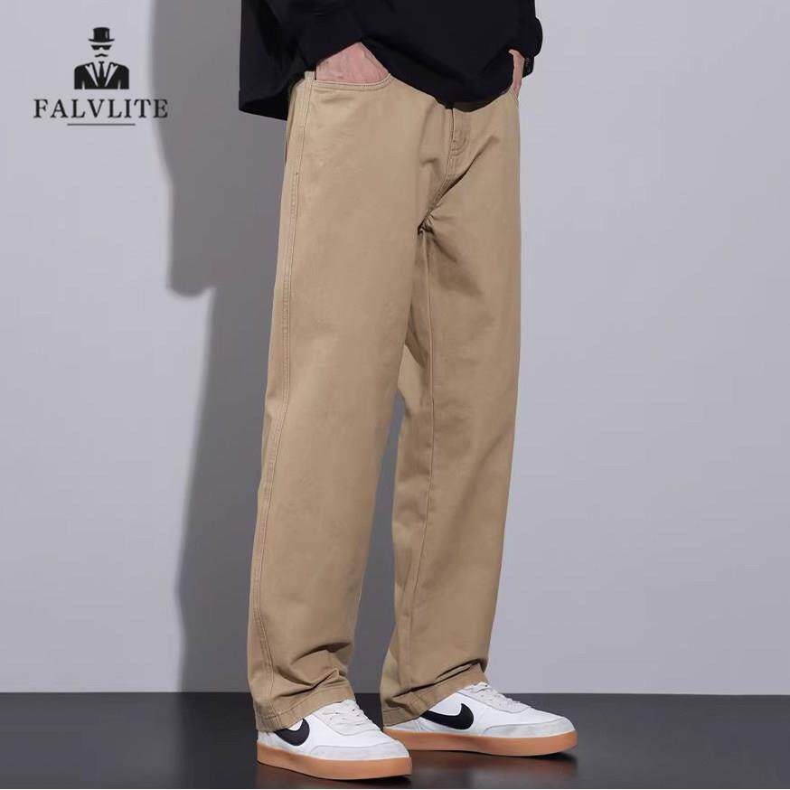 FALVLITE纯棉男士裤子2026年春季新款休闲裤男款复古宽松直筒长裤