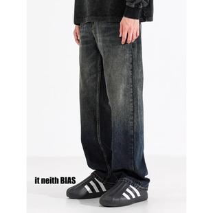 覆古水洗宽松阔腿休闲高个子长裤 男美式 BIAS直筒牛仔裤 neith
