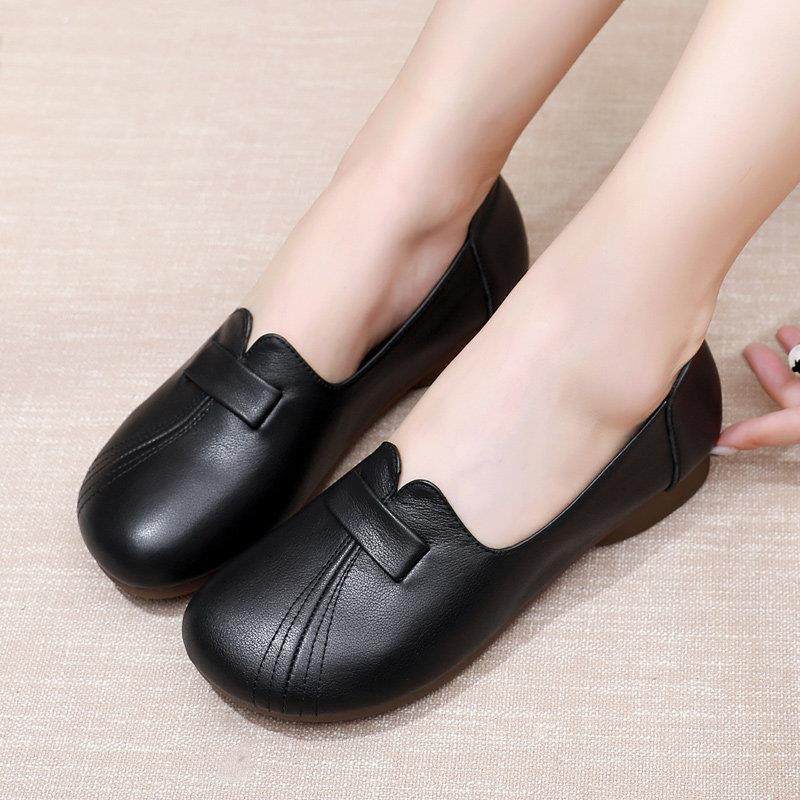 韩版潮牌妈妈鞋皮鞋全真皮软底舒适牛筋底女鞋覆古中平底休闲单鞋,女鞋,浅口单鞋,淘宝优惠券,粉丝福利购,淘宝优惠卷