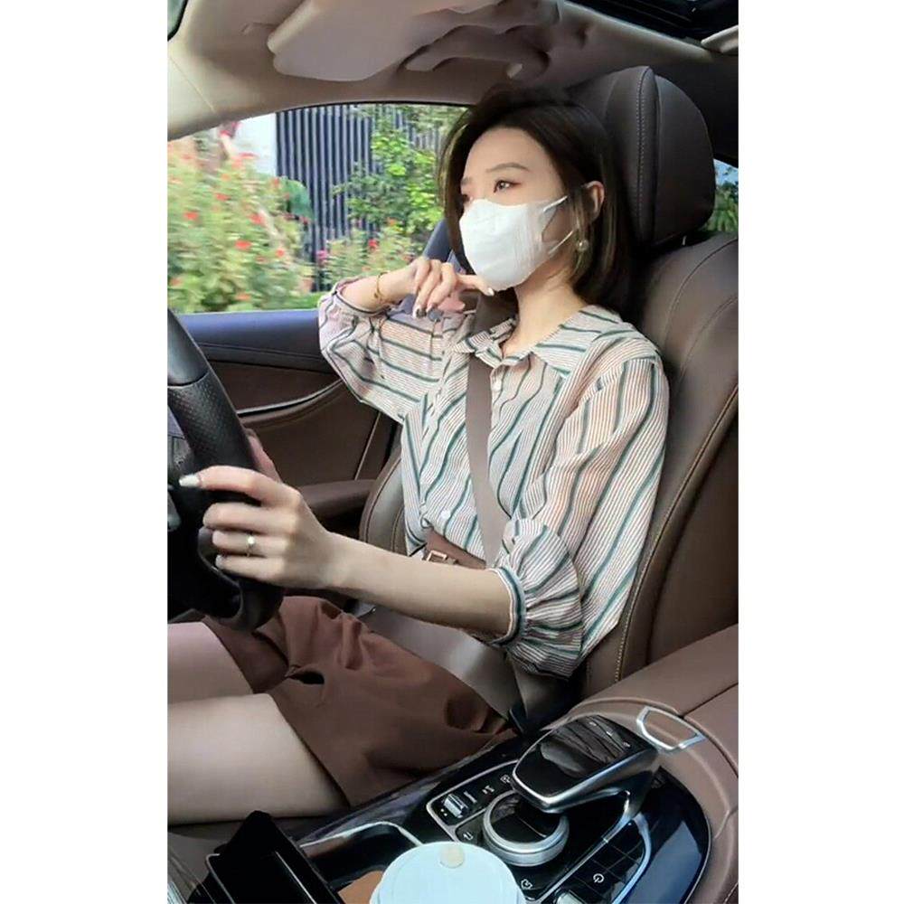 法式Rixo Kelly轻熟风条纹衬衫新款宽松休闲真丝雪纺百搭短袖衬衣
