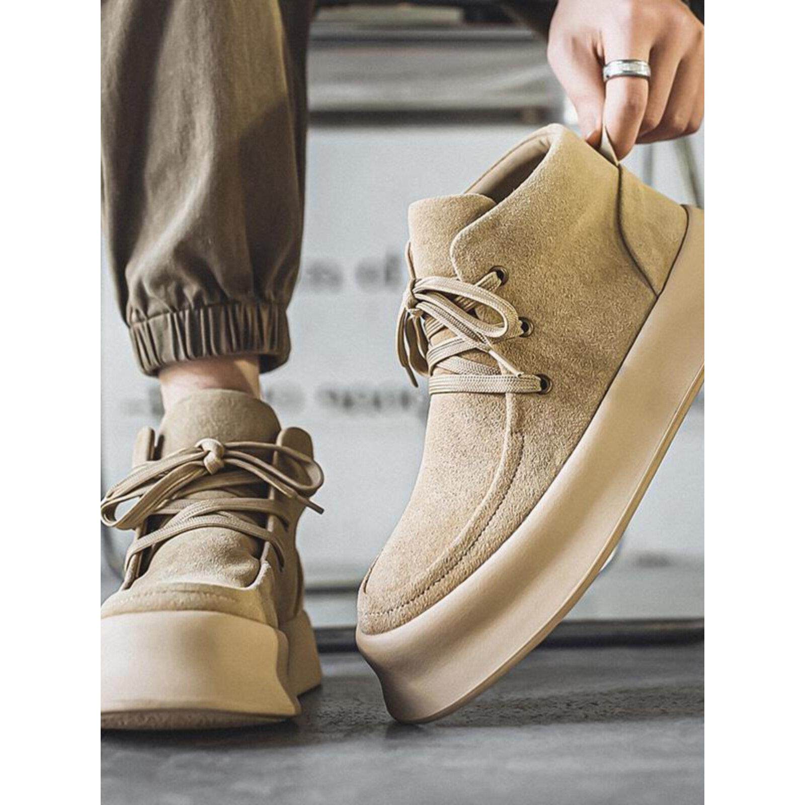 香港靴子男士春夏鞋2025新款中帮休闲鞋彷麂皮真皮厚底工作靴