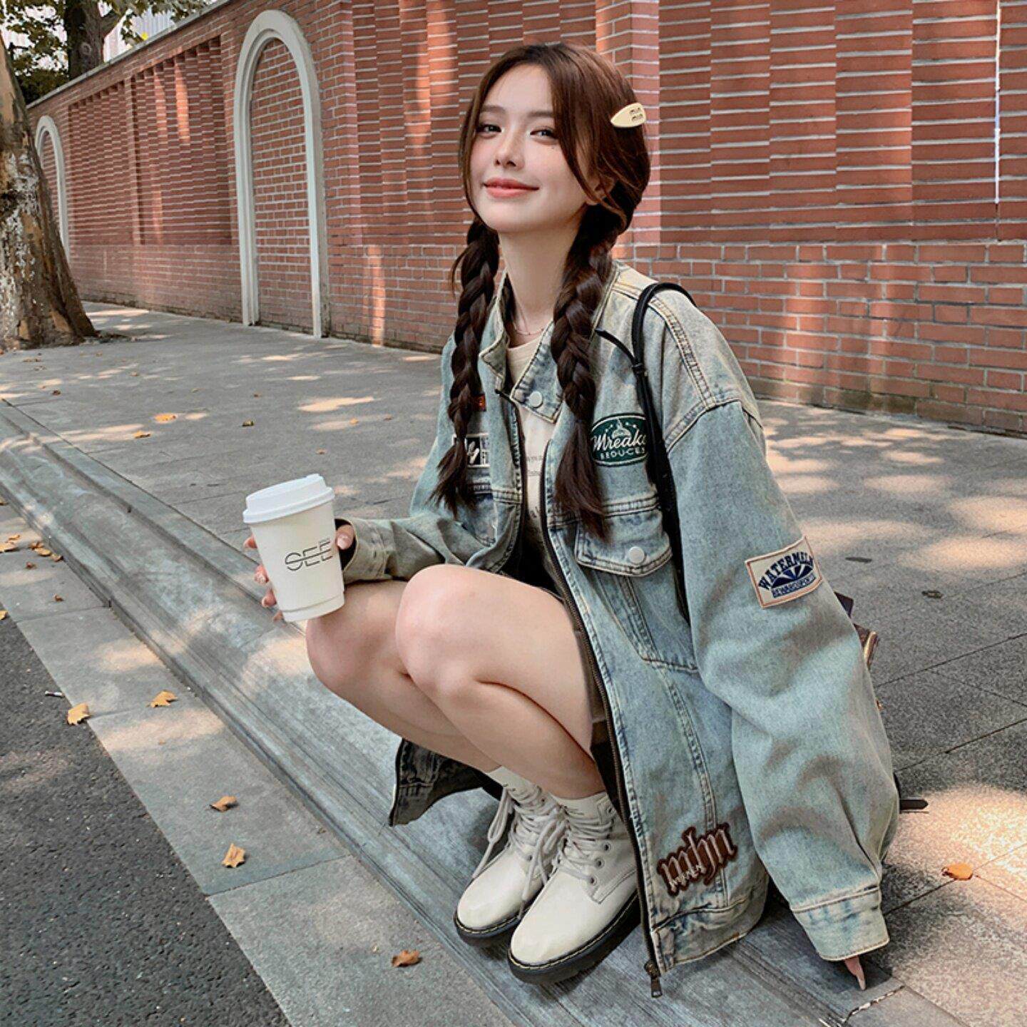 CHLENADY复古做旧牛仔外套女春秋季高端独特美式潮牌小众休闲上衣