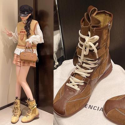 英国真皮中筒马丁靴子女2025新款秋季爆款美拉德长靴巨好看长筒靴