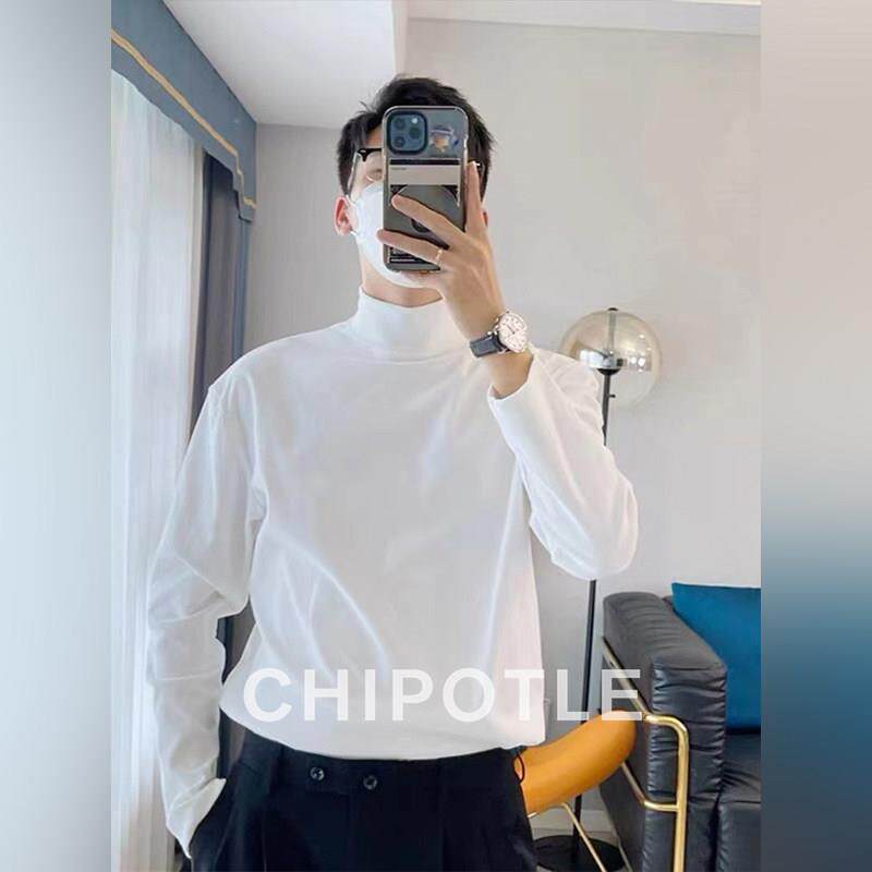 韩国CHIPOTLE高级感半高领白色打底衫男2026春季新款休闲长袖t恤