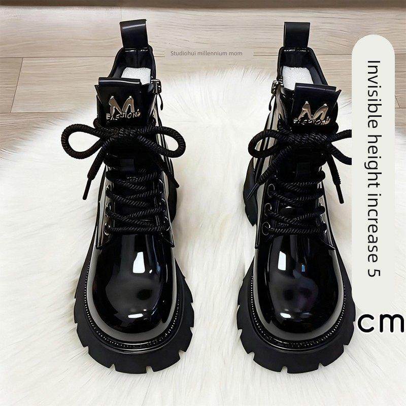 香港真皮厚底马丁靴女2025秋冬季新款增高加绒保暖短靴英伦风靴子,女鞋,马丁靴,淘宝优惠券,粉丝福利购,淘宝优惠卷