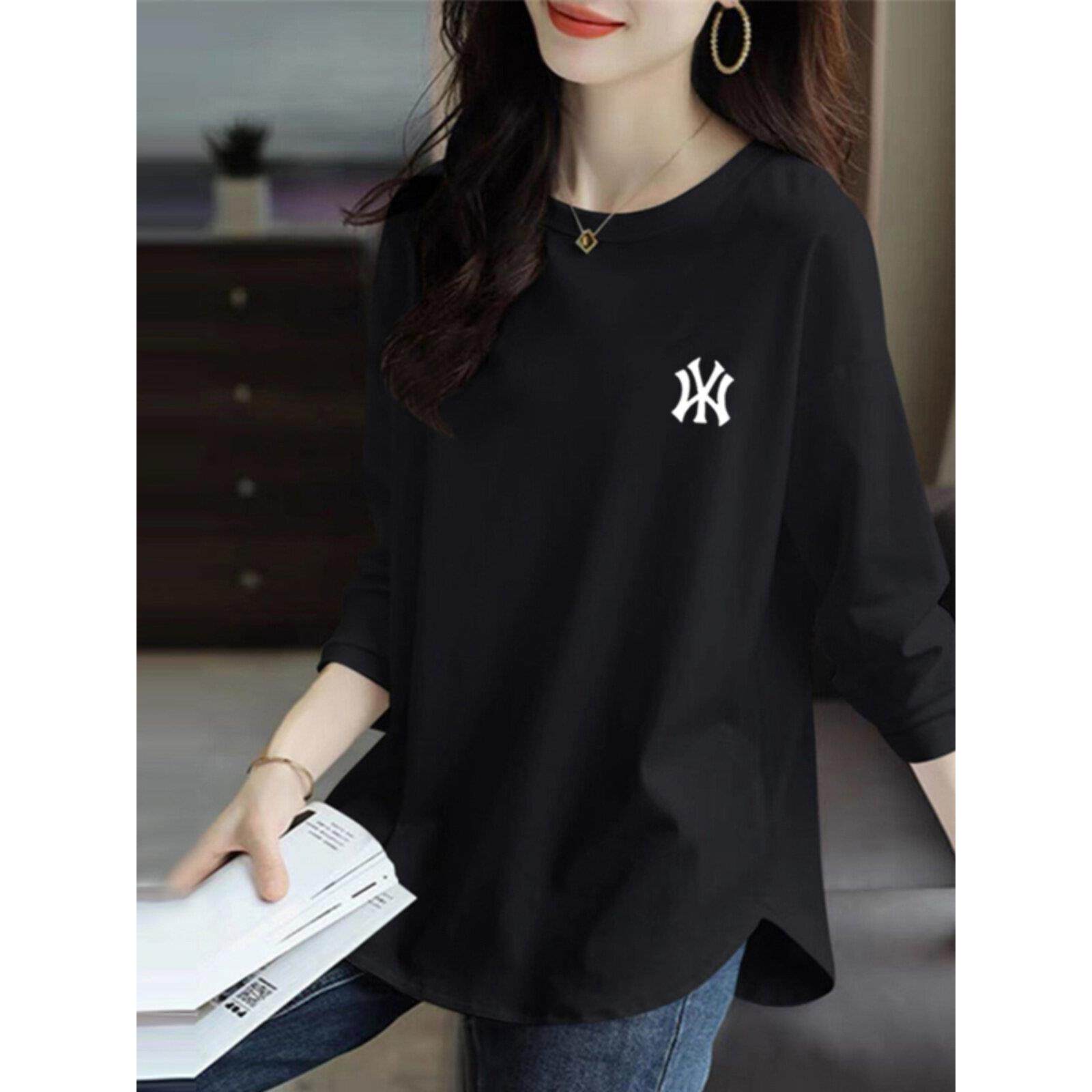 韩国打底衫2025新款女秋冬黑色显瘦圆领长袖上衣中长款遮屁股t恤