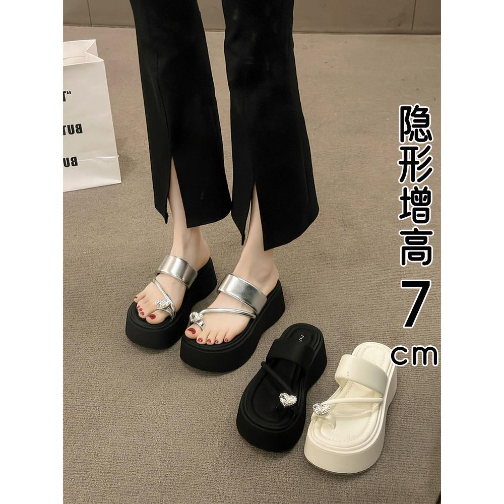 香港真皮厚底套趾凉拖鞋女夏外穿2025新款配裙子增高跟沙滩一字拖