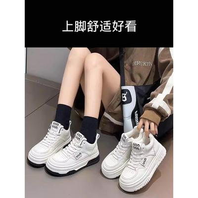 真皮厚底爆款高帮鞋女鞋2025新款秋冬季加绒超火休闲运动小白板鞋