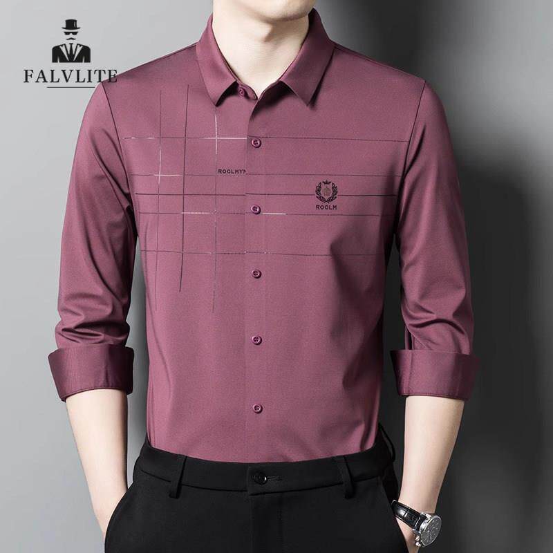 FALVLITE春秋长袖翻领衬衫男婚宴礼服上衣商务休闲修身男士衬衣