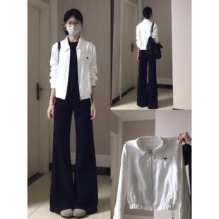白色polo领夹克外套女款秋2025新款短款棒球服高级感巨好看上衣