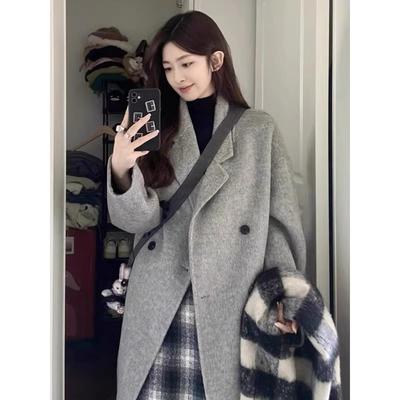 艾丽恩裳双面羊绒大衣女2025年冬新款宽松小个子中长款羊毛呢外套