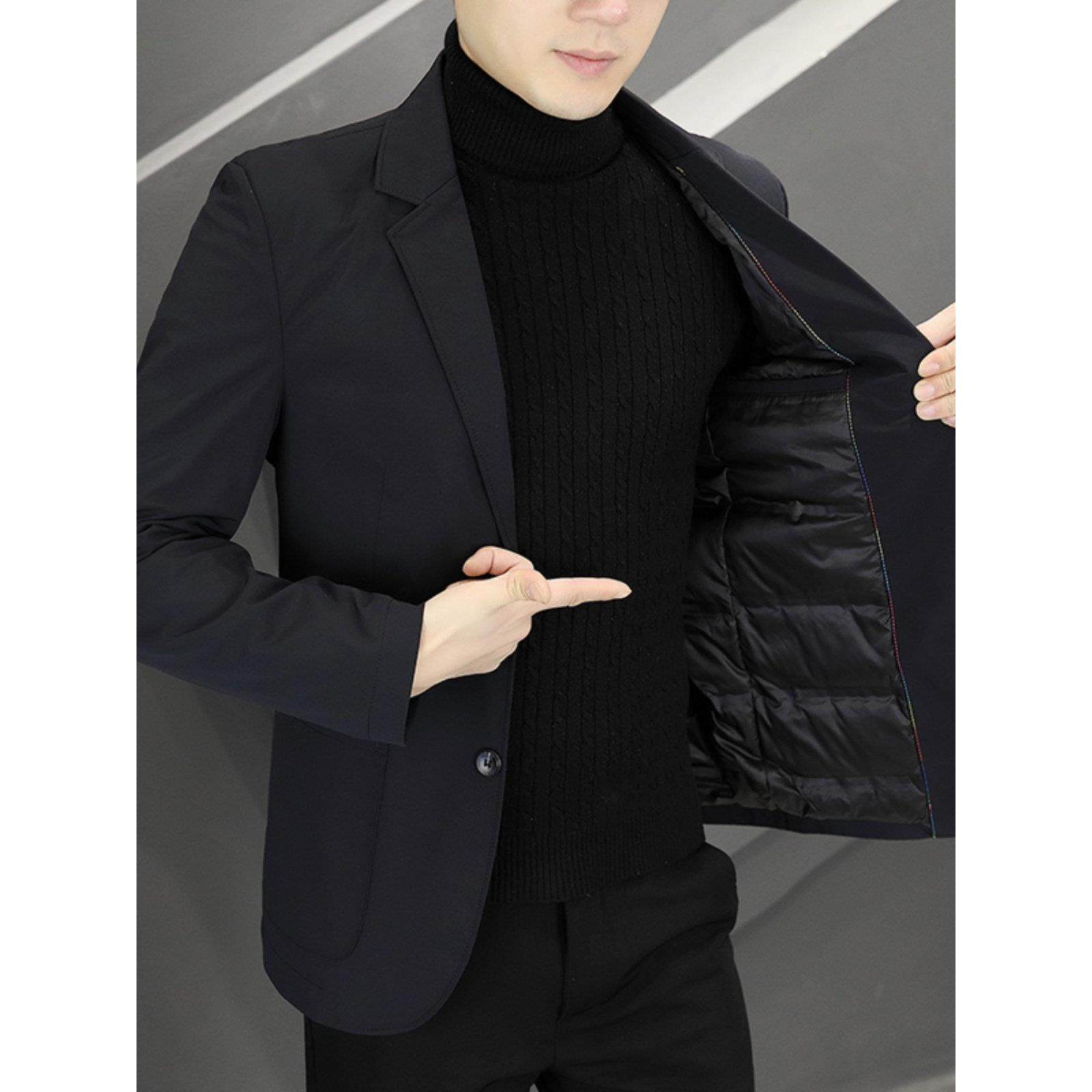 香港2025新款羽绒服冬季西服外套男士修身韩版小西装加厚保暖上衣