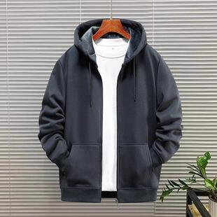 加绒加厚连帽开衫男女款春秋季新款宽松休闲拉炼纯色百搭卫衣外套