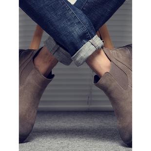 香港靴子男士 切尔西短靴真皮麂皮滑靴透气靴 磨砂英伦风格