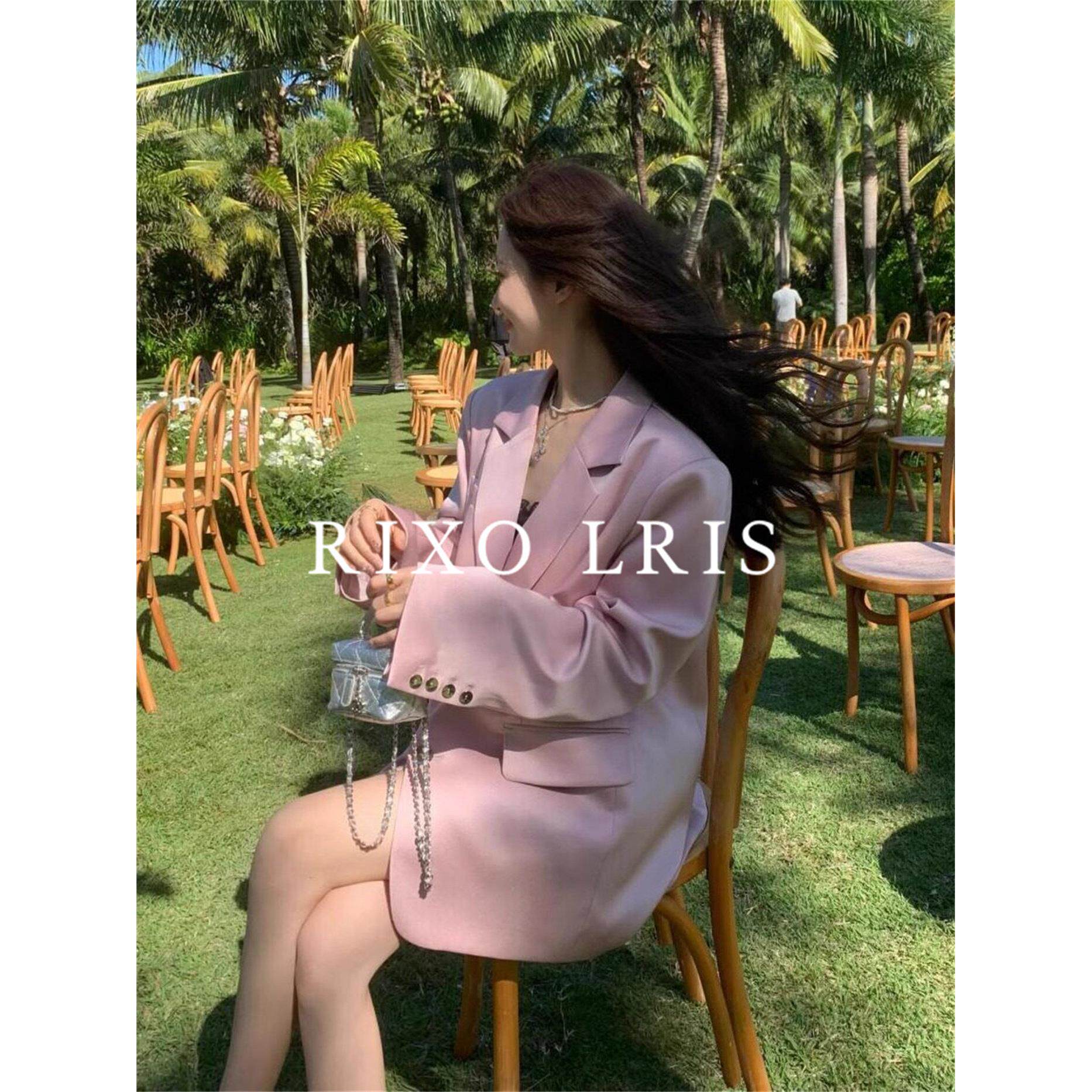 RIXO LRIS法式小个子粉色西装外套女春秋新款休闲设计感西服上衣