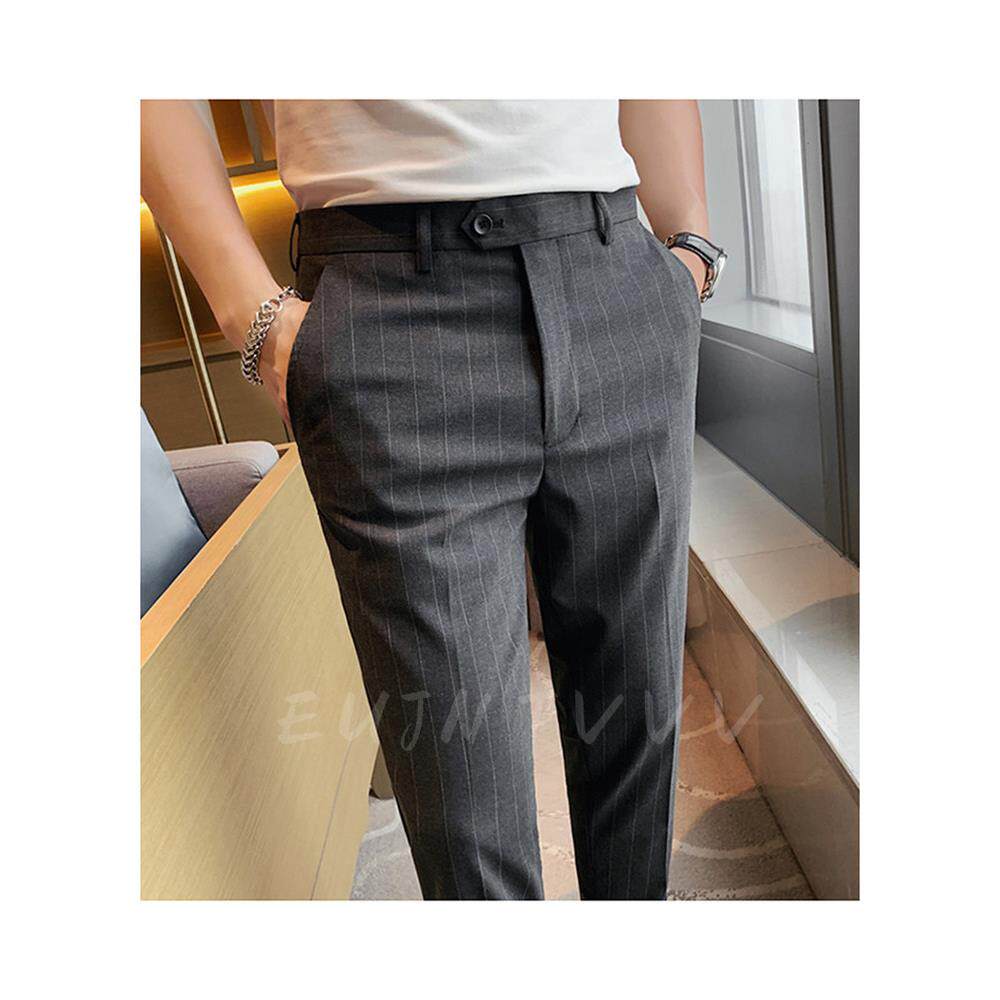 美国EUJNTVVV正品条纹西裤男休闲长裤韩版商务西装裤秋冬九分裤