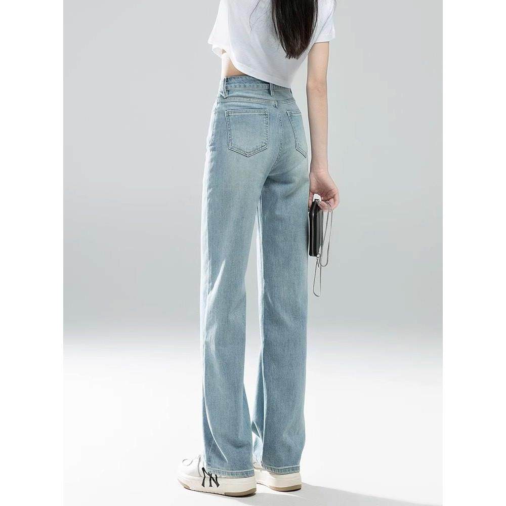 法国ROUJE NAIVE高端浅色窄版阔腿牛仔裤女薄款高腰直筒阔腿裤子,女装/女士精品,大码裤装,淘宝优惠券,粉丝福利购,淘宝优惠卷