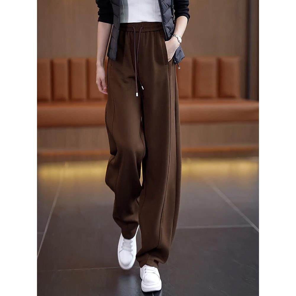 咖色梧桐裤女士高腰阔腿裤秋冬新款加绒香蕉裤休闲运动卫裤镰刀裤,女装/女士精品,休闲裤,淘宝优惠券,粉丝福利购,淘宝优惠卷