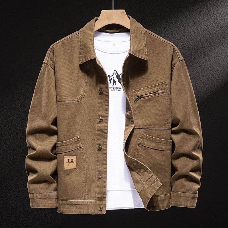 ZaSaFran~春秋新款复古宽松牛仔上衣男休闲潮流工装翻领夹克外套