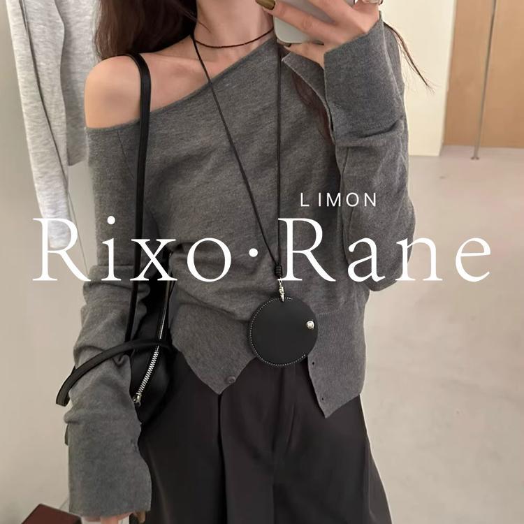 法国Rixo Rane 法式精致?不规则开叉斜肩长袖针织衫女毛衣上衣潮