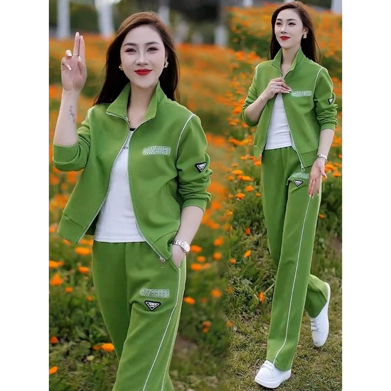休闲运动服套装女2025春秋新款洋气显瘦立领开衫外套阔腿裤两件套