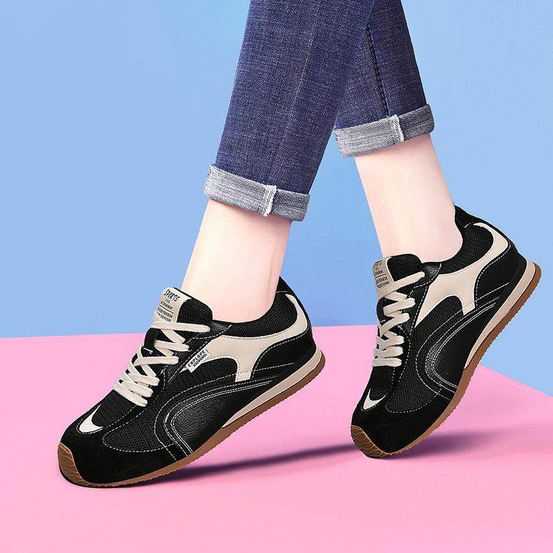 缓震真皮厚底德训鞋女新款平底小黑鞋旅游百搭运动休闲鞋复古板鞋,女鞋,时尚休闲鞋,淘宝优惠券,粉丝福利购,淘宝优惠卷