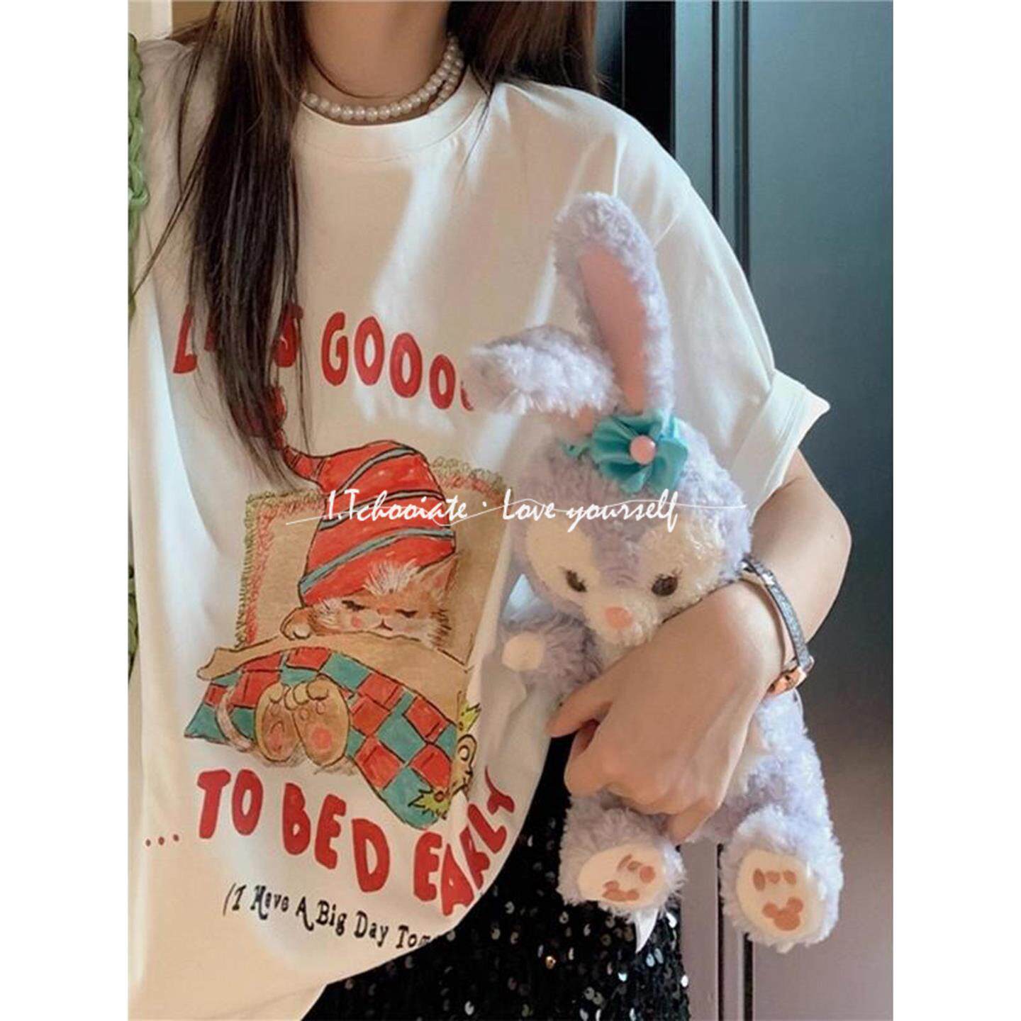 I.Tchooiate白色短袖t恤女2025夏款宽松纯棉美式圆领半袖休闲上衣