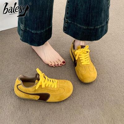 英国真皮厚底黄色德训鞋女2025新款夏季薄款透气阿甘鞋运动跑步鞋