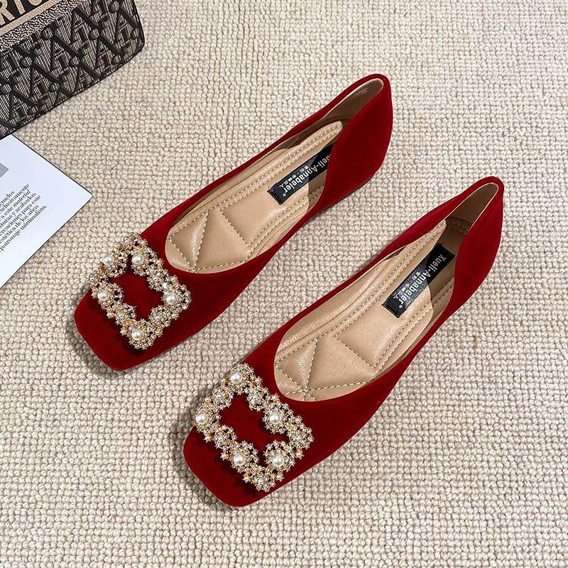 2025春季新款方头秀禾鞋婚鞋女平底两穿结婚新娘鞋订婚鞋红色鞋子,女鞋,浅口单鞋,淘宝优惠券,粉丝福利购,淘宝优惠卷